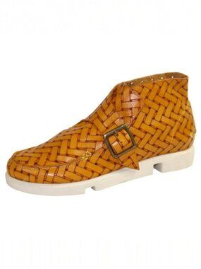 L’Amour Des Pieds Cognac Woven Leather Monk Side Buckle Sneaker Boot Size 6